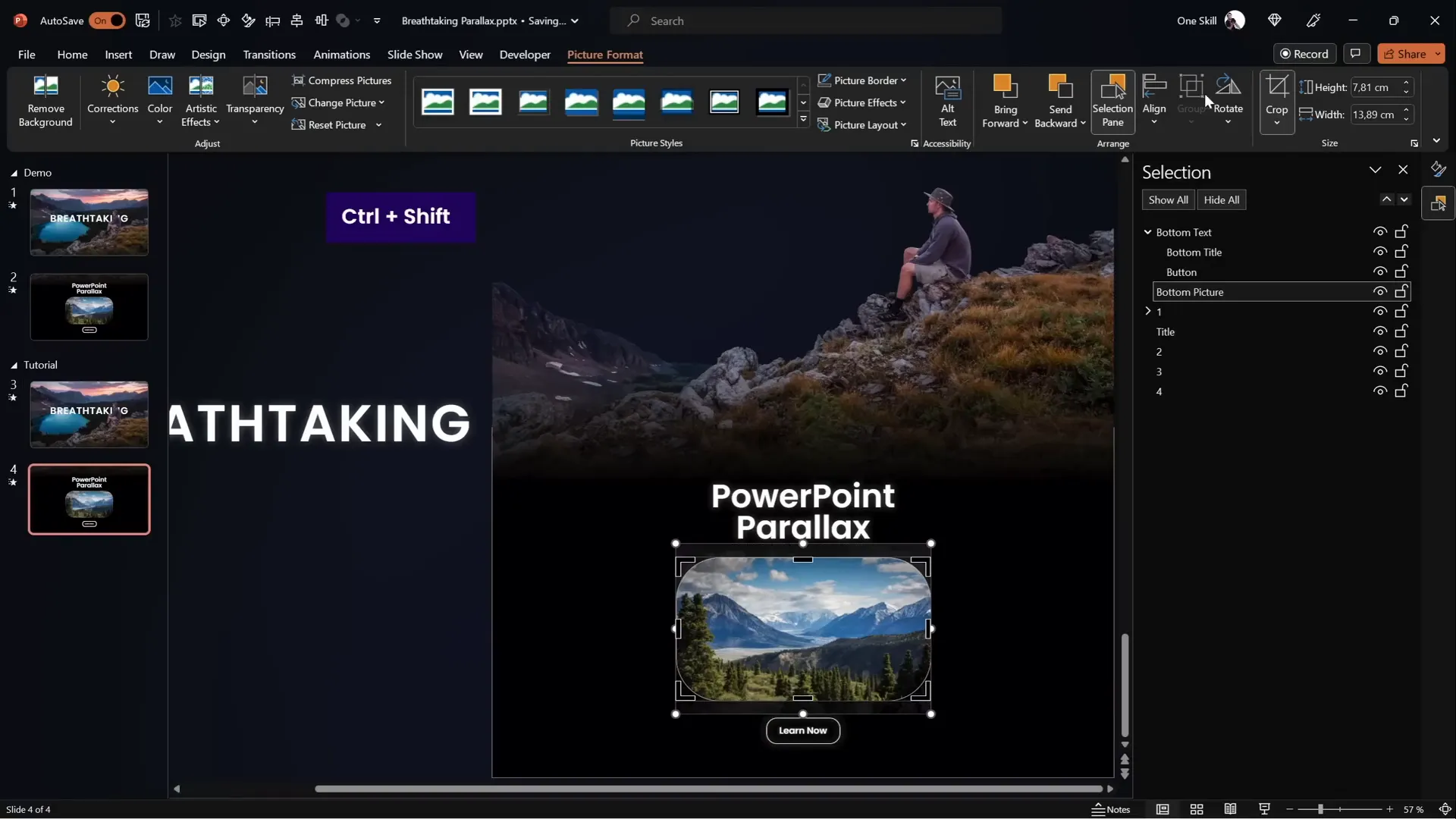 Zoom effect applied to photo within PowerPoint parallax animation
