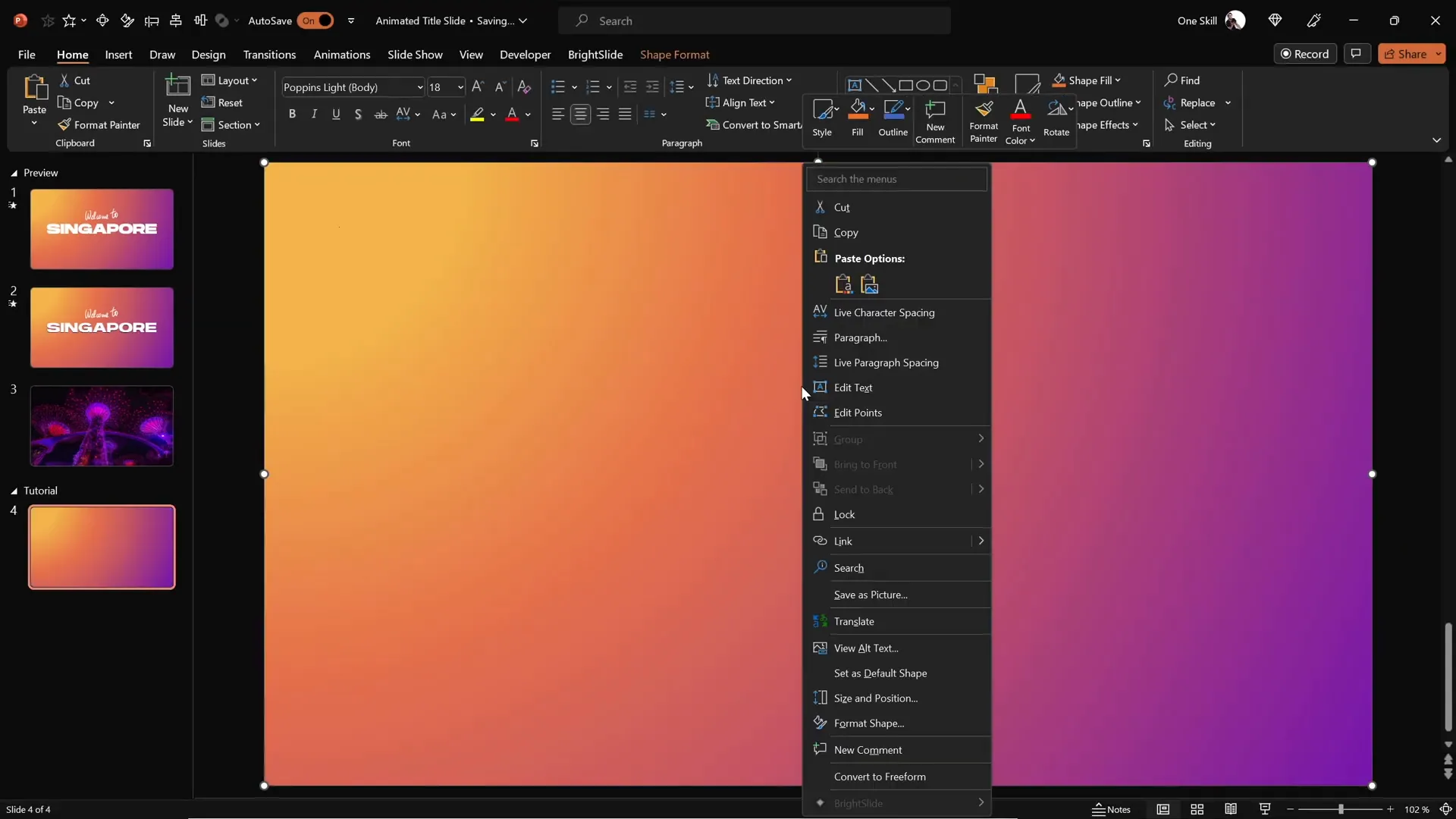 Applying gradient fill using format painter in PowerPoint