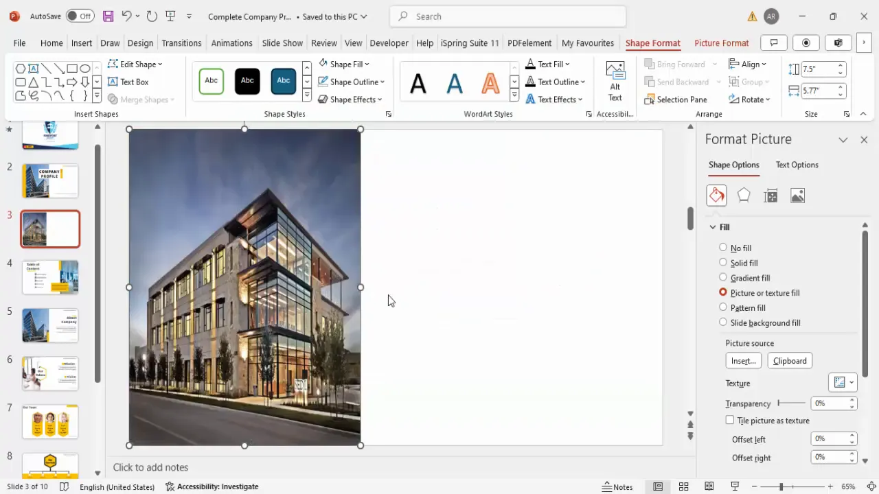 Background image inserted into the rectangle on title slide