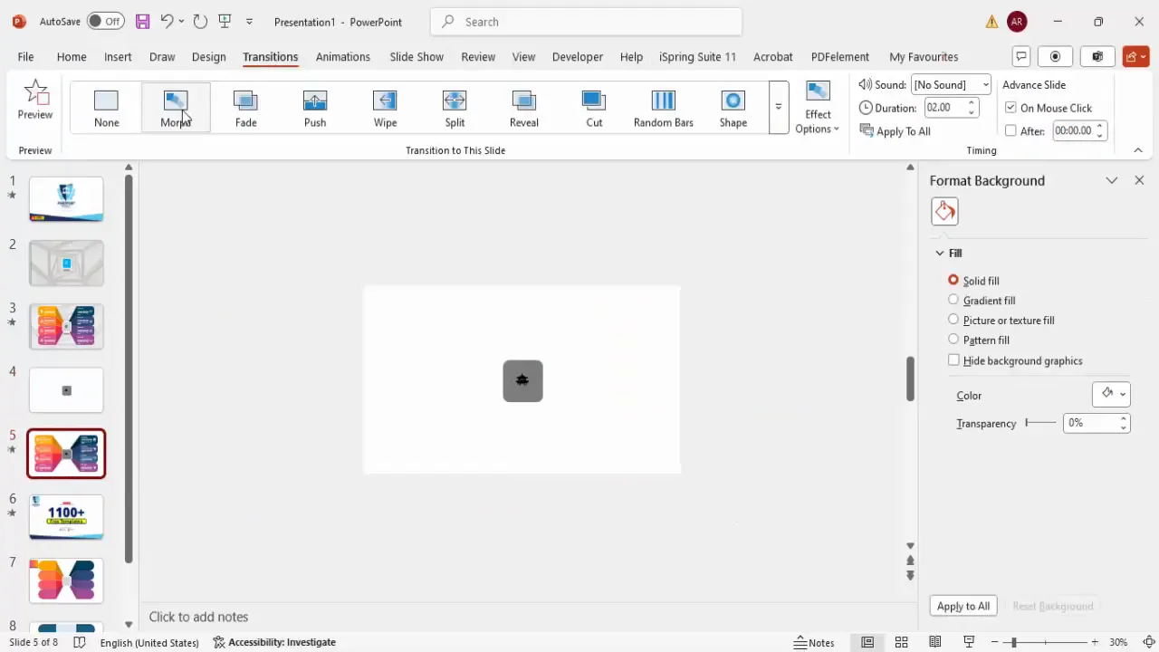 Applying morph transition between infographic slides