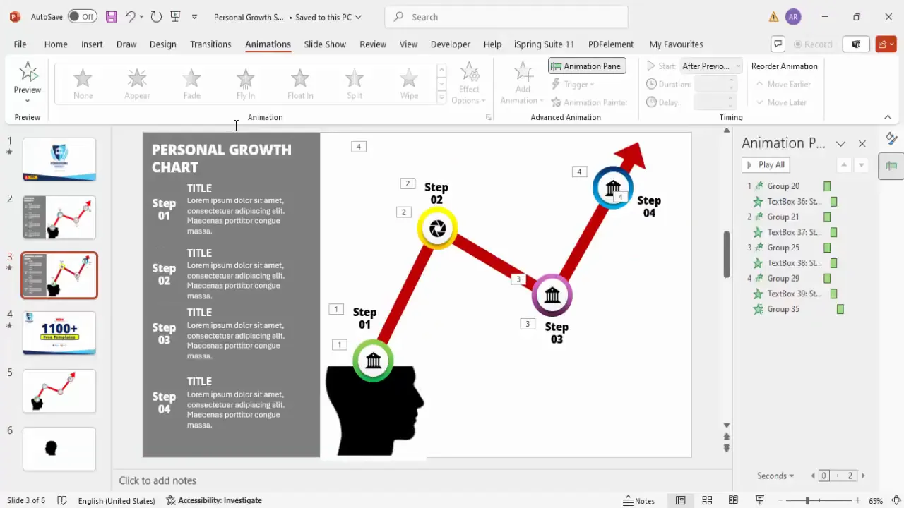 Applying animations to steps and arrows in PowerPoint