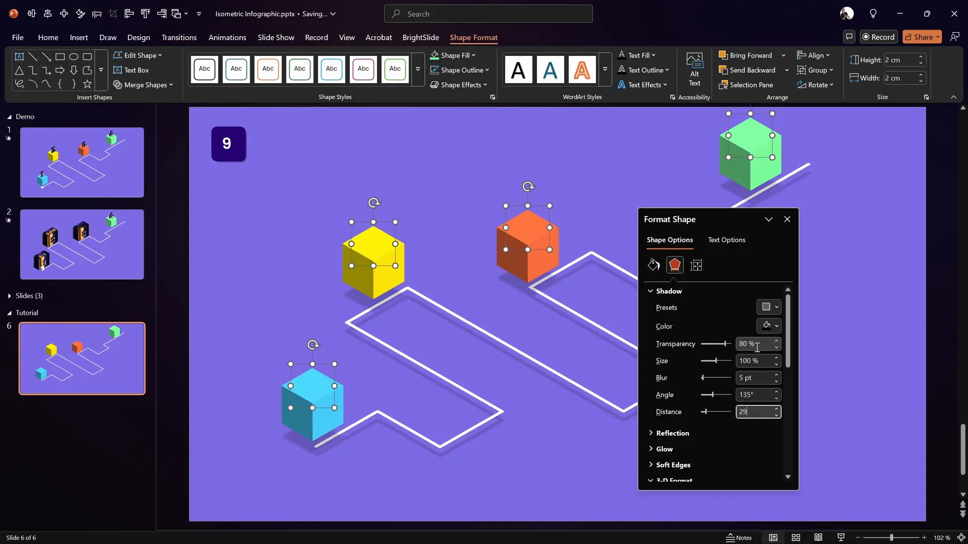 3D colorful cubes created from squares with isometric rotation