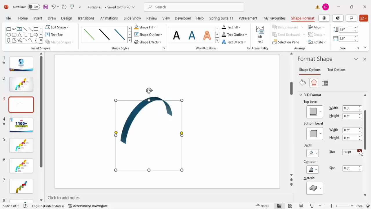Applying 3D rotation and increasing depth to arrow base shape