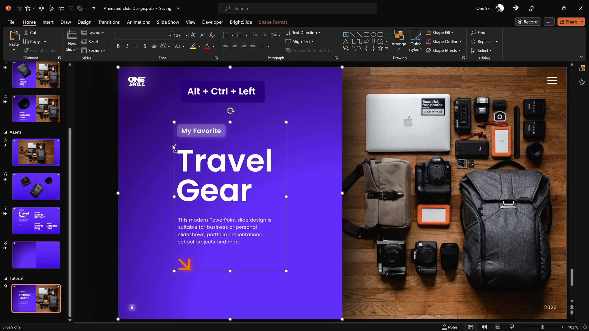 Text boxes aligned neatly inside rectangle on slide