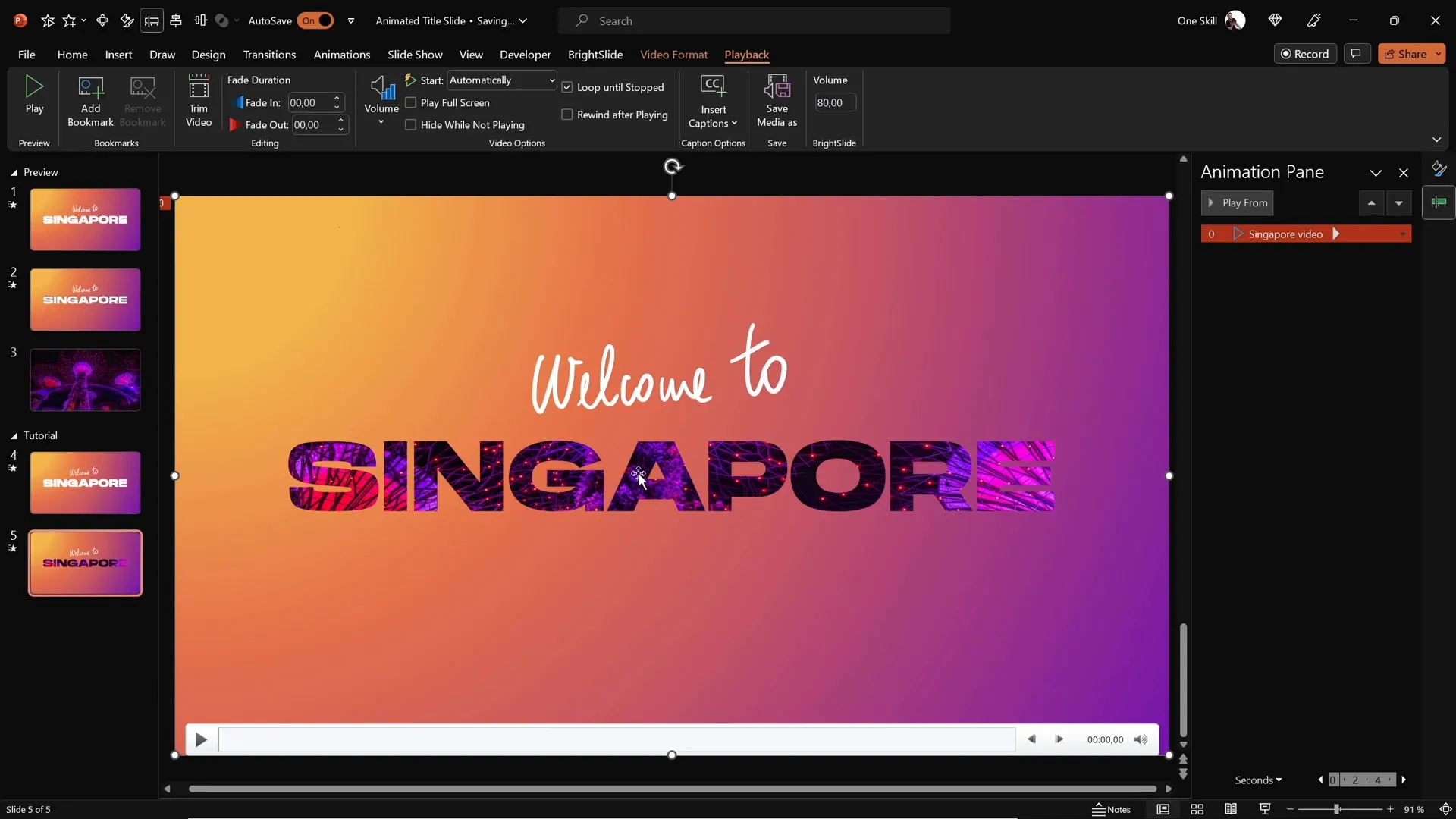 Background video placed behind cutout text on slide