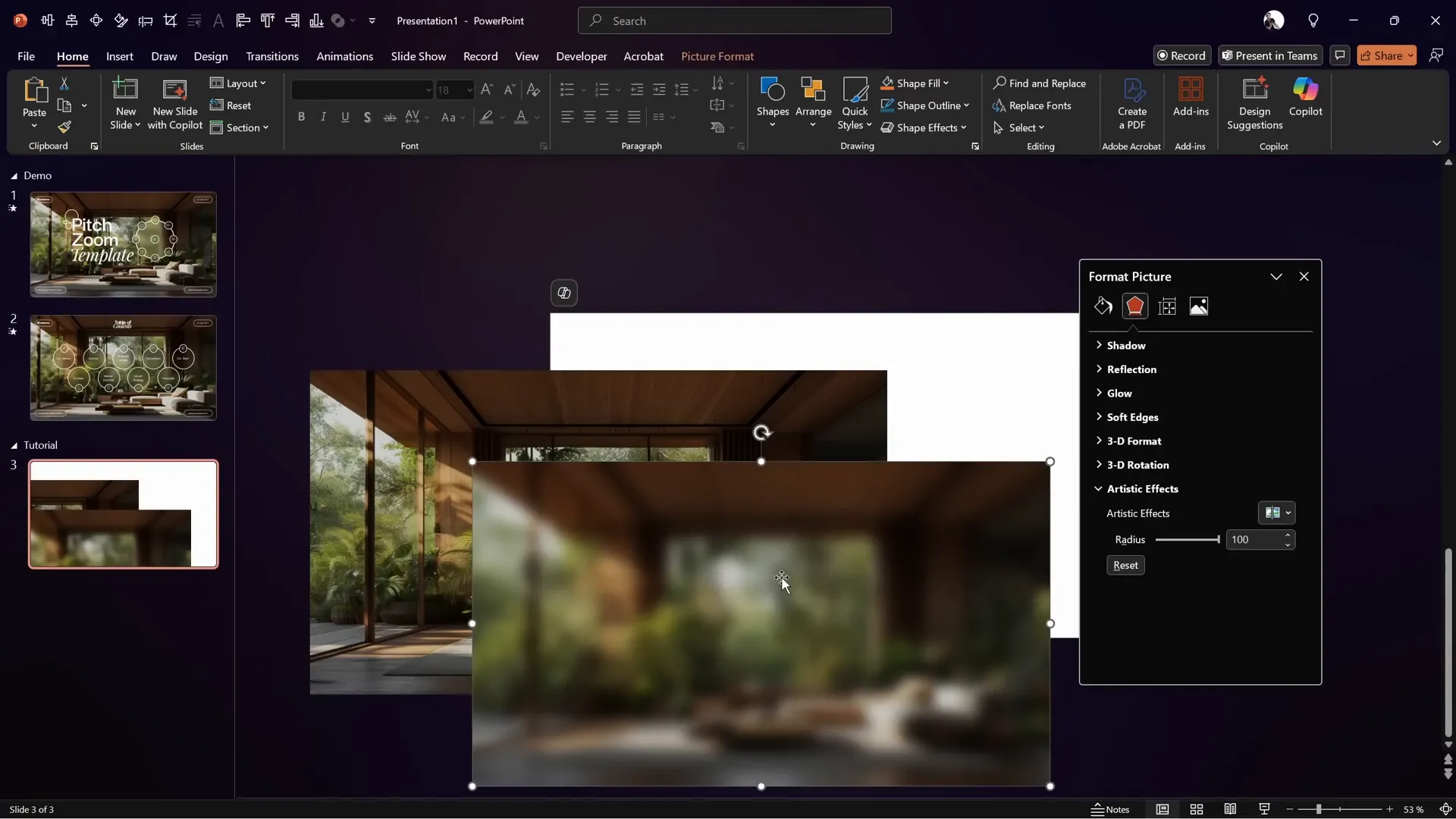 Applying maximum blur effect to a duplicated image in PowerPoint