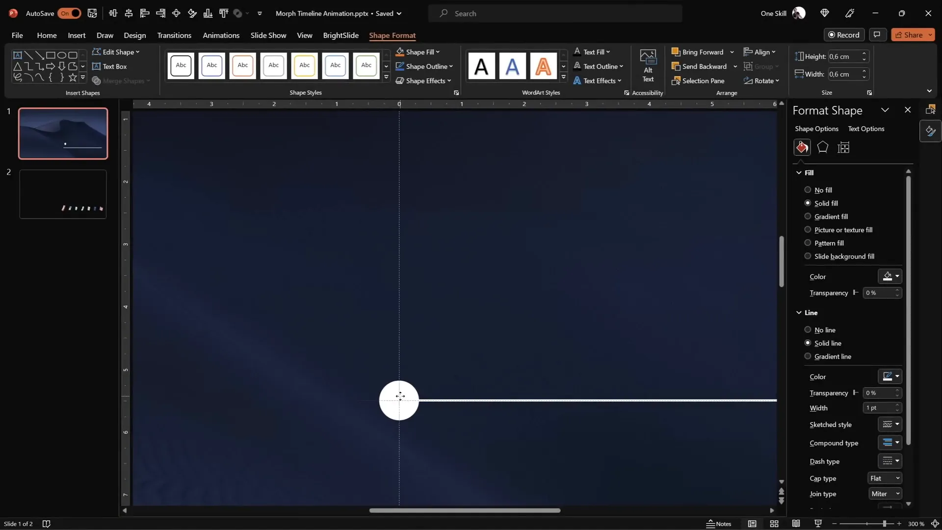 Seven evenly spaced circles along the timeline