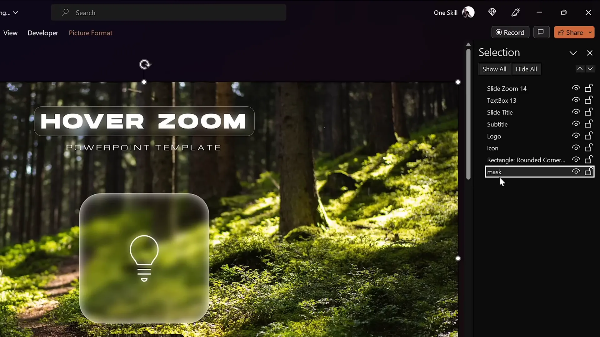 Creating mask with merge shapes subtract to hide slide zoom