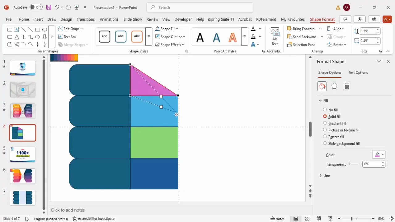 Editing points of shapes to transform rectangles into triangles