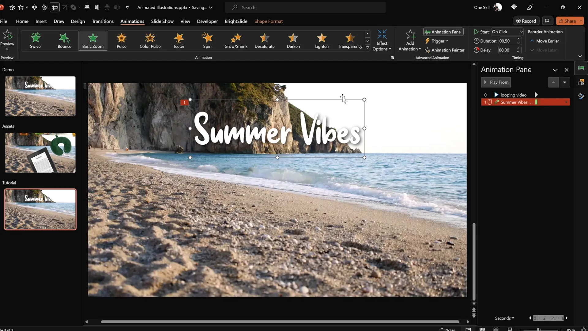 Text box with basic zoom and wave animations applied