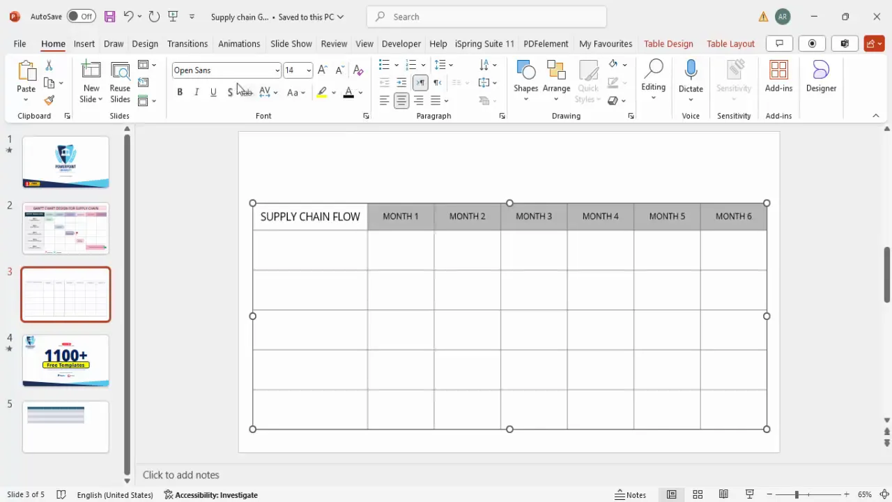 Adding supply chain flow title and month headers with color coding