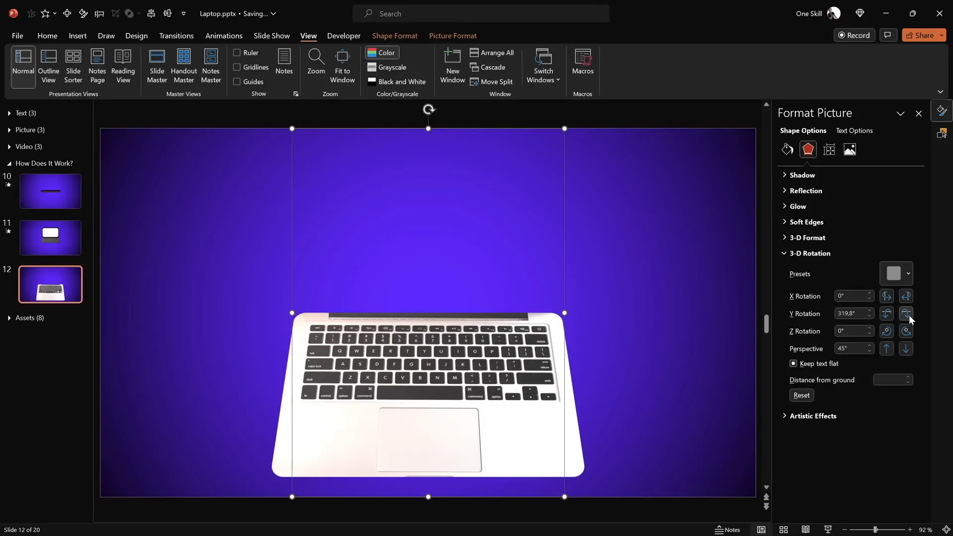 Applying 3D rotation and depth to keyboard photo