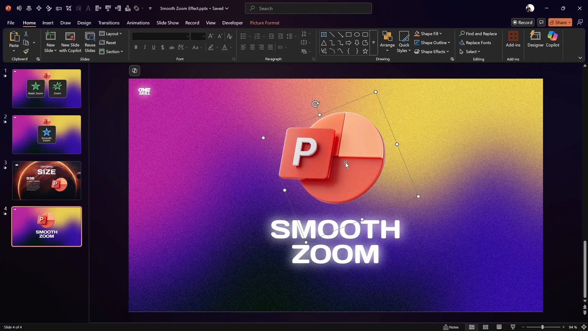 Selecting the 3D logo to apply smooth zoom animation