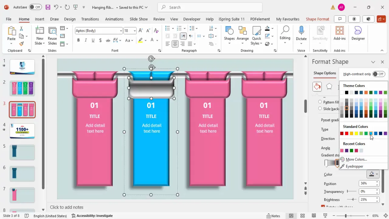 Applying gradient fill to ribbon shapes