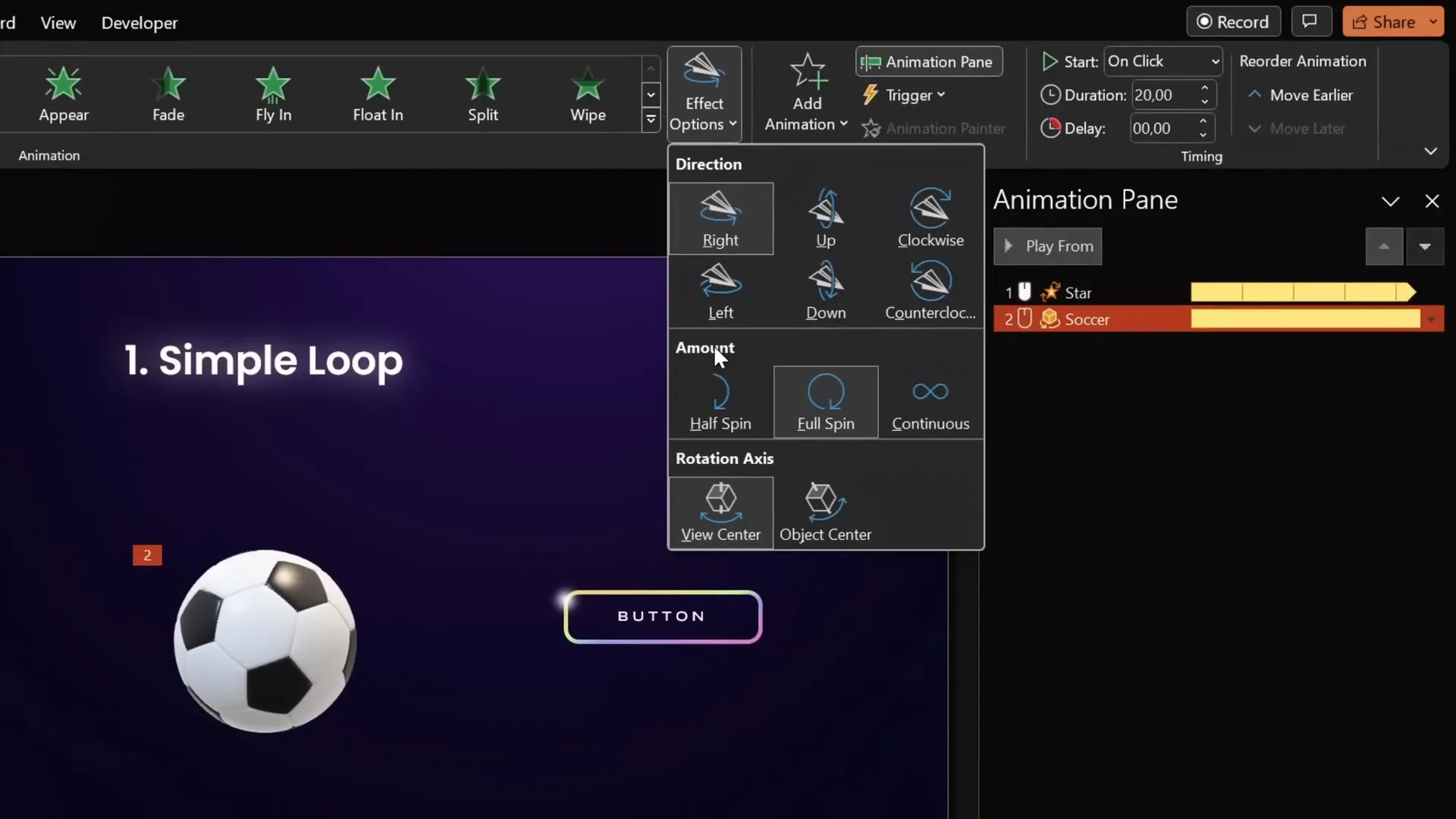 3D soccer ball turntable animation effect options