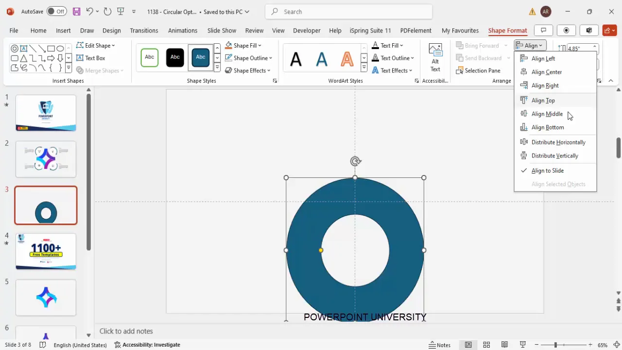 Inserting and customizing hollow circle shape