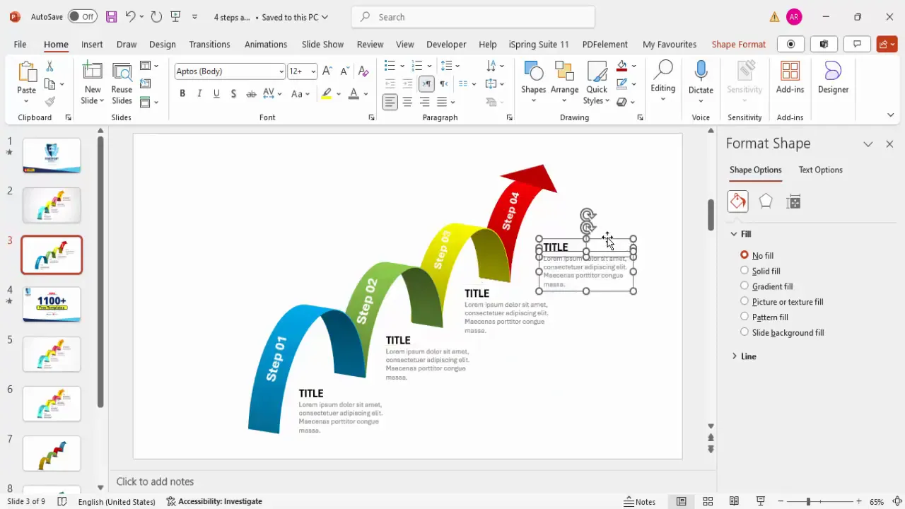 Adding title and description text for each step