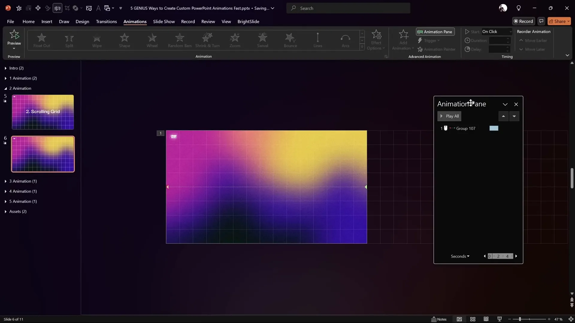 Scrolling grid animation showing grid lines moving left across the slide