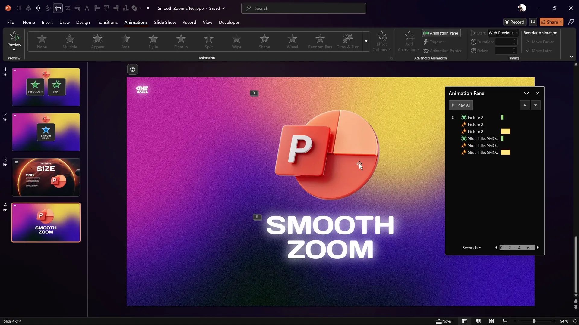 Final smooth zoom animation preview with fade and grow/shrink effects