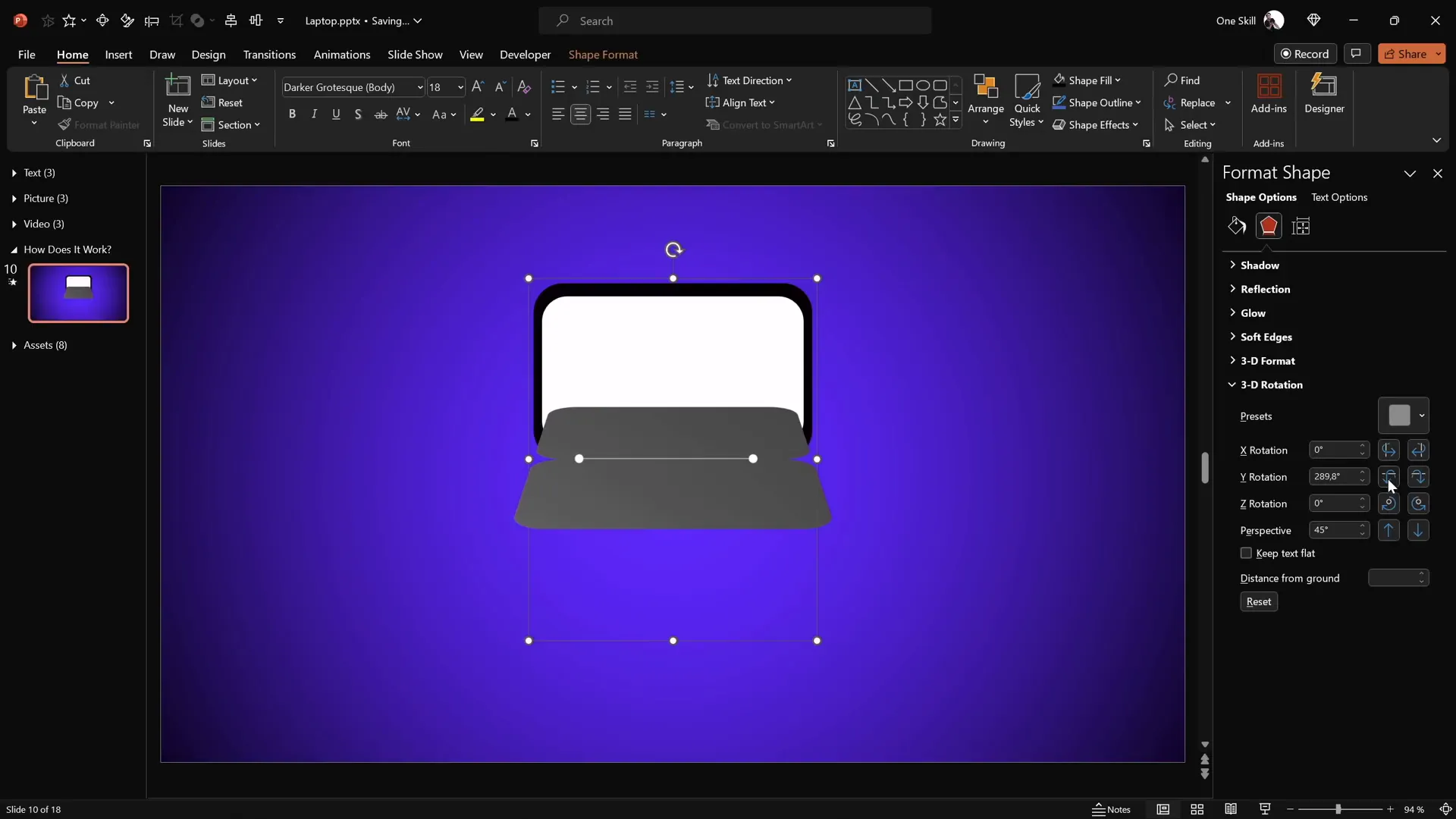 Adjusting rotation center to bottom edge for keyboard hinge effect