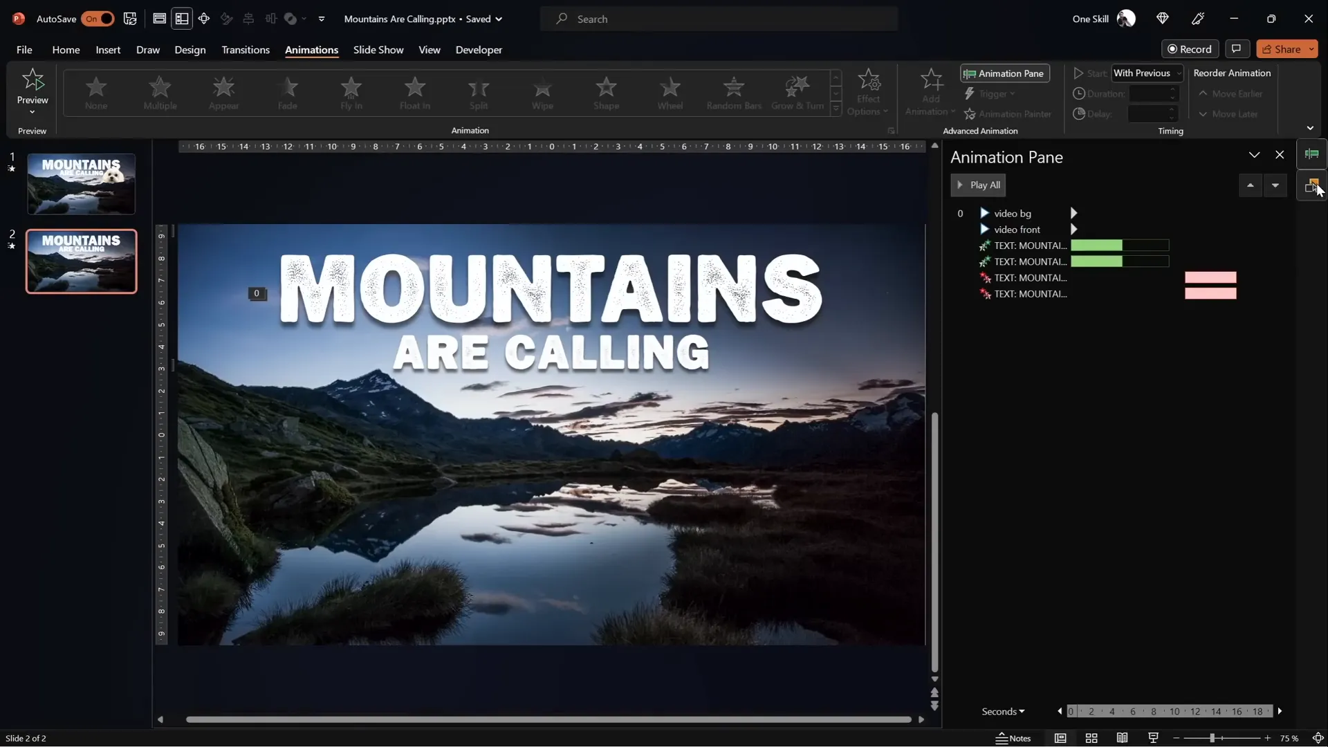 Final PowerPoint slide with layered video and animated text effect