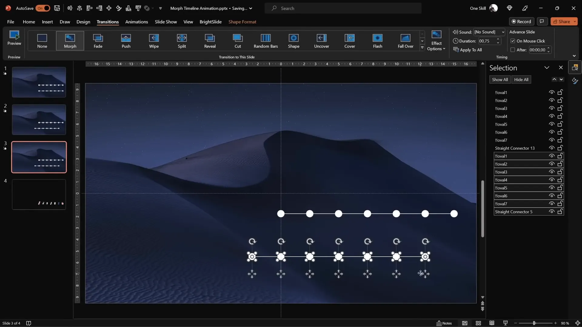 Circles shifted left on duplicated slides to create animation frames