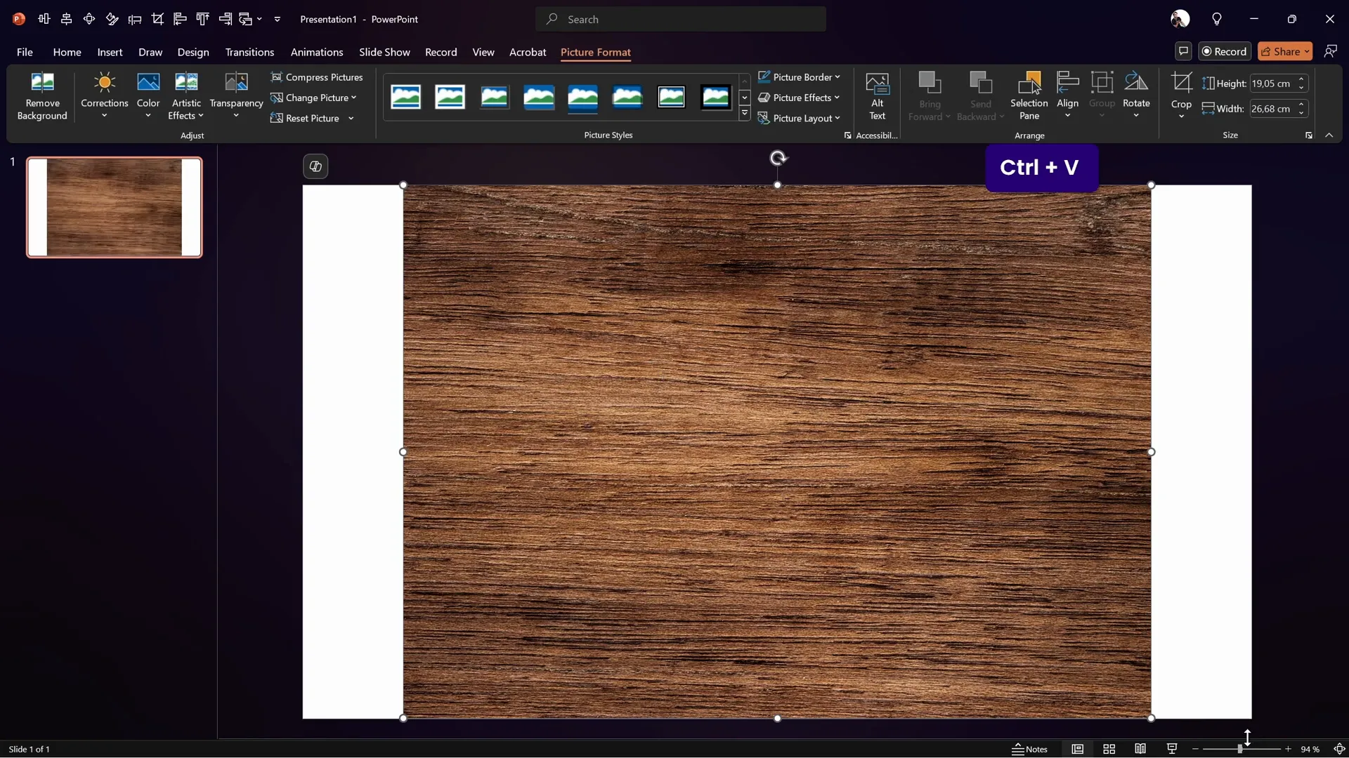 Pasting wooden texture background in PowerPoint