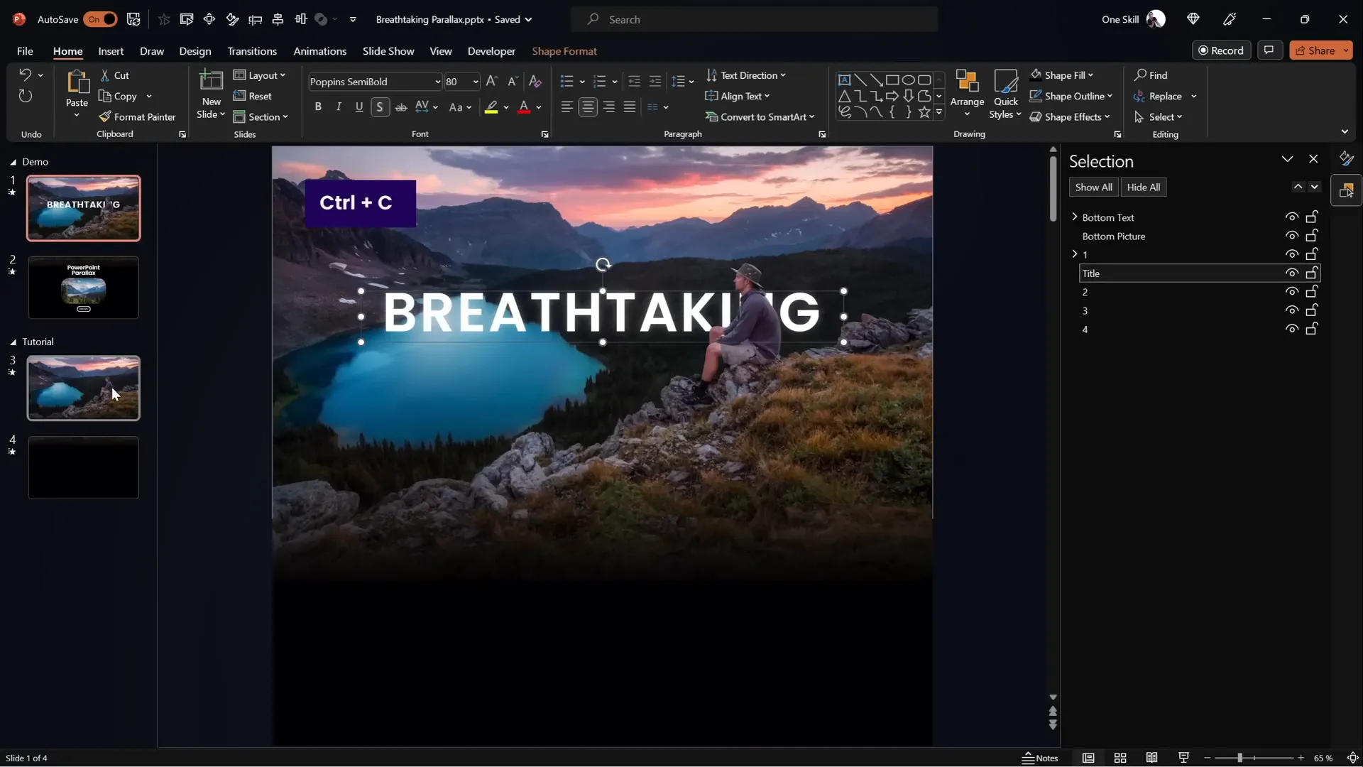 Adding slide title and text boxes for parallax animation presentation