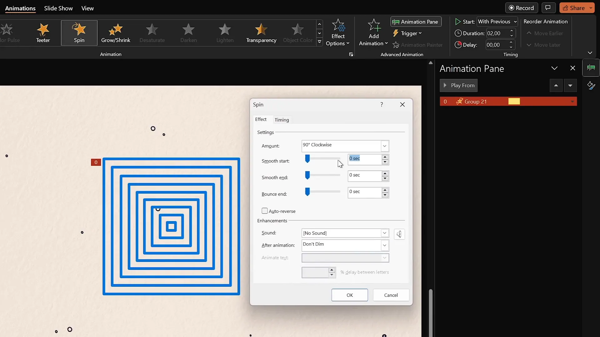 Animated spinning and growing squares grouped as texture