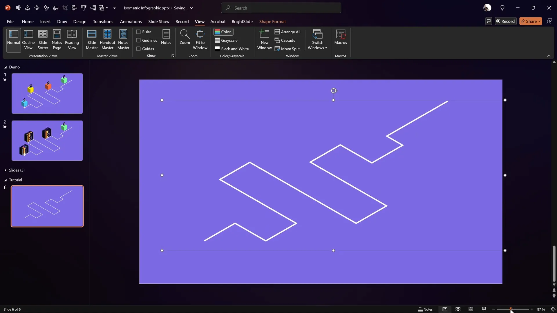 Isometric roadmap with white lines on purple background