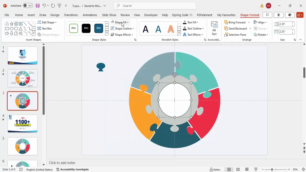 Adding central oval and finishing touches to infographic slide