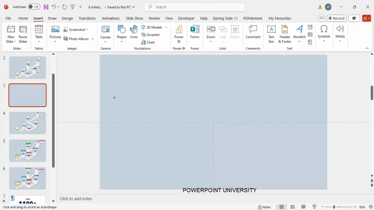 Slide background set to light blue-gray and guides enabled