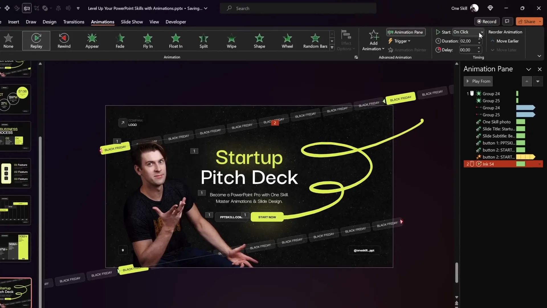 Scribble drawn with thick neon pen and animated with replay effect