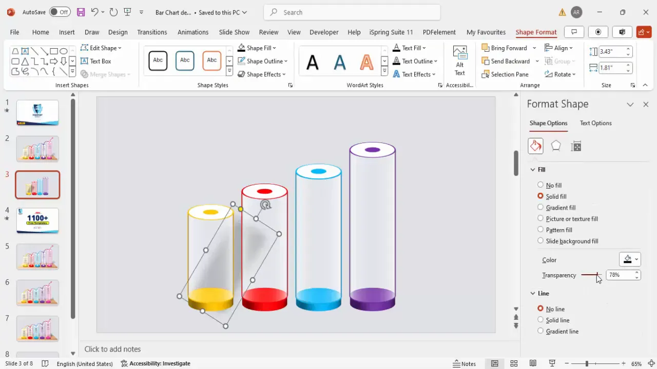 Shadow effect created beneath bars using rounded rectangles