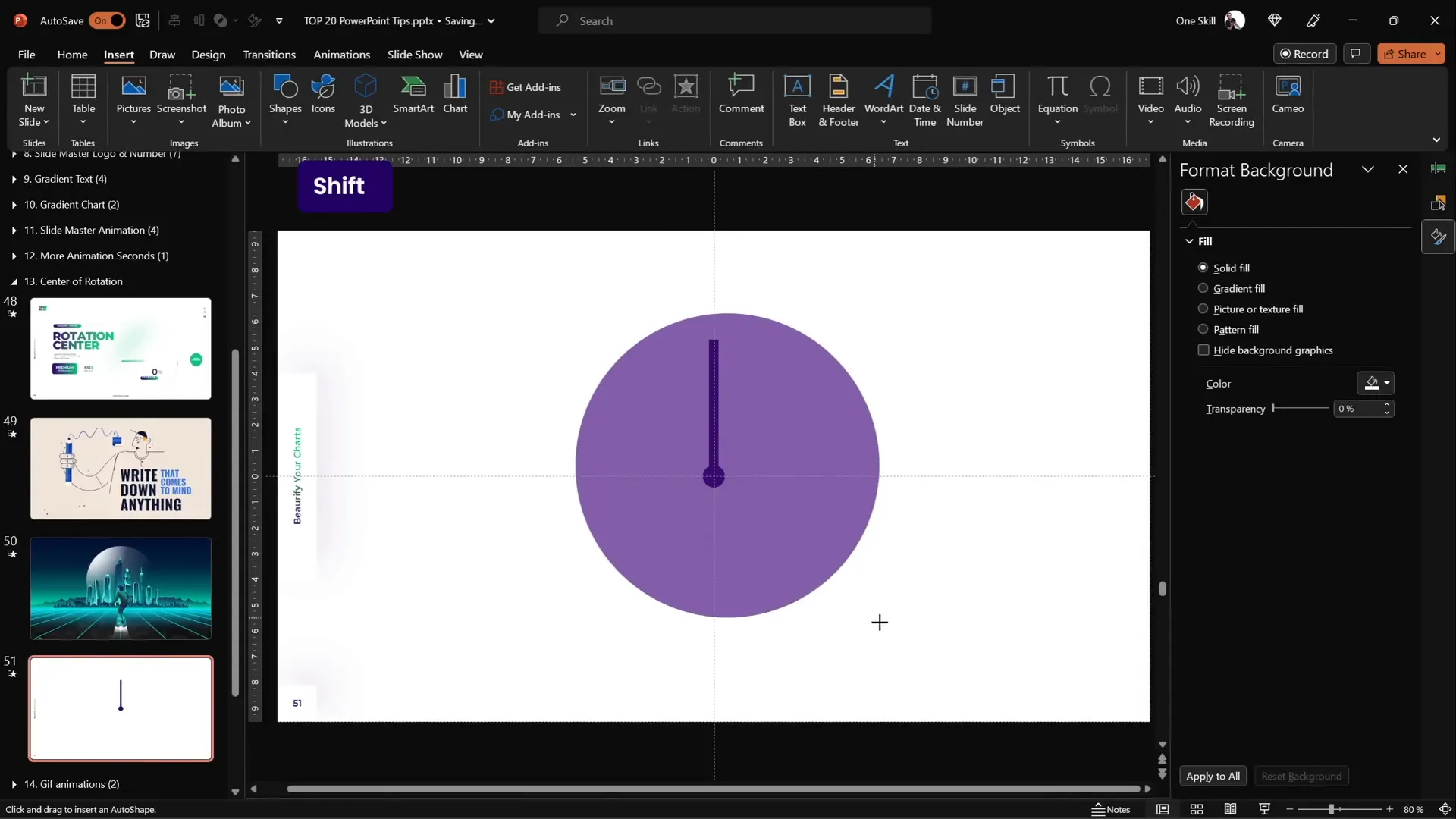 Creating custom rotation center using a large shape