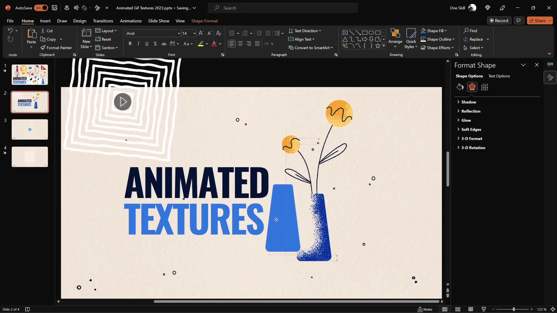 Animated texture cropped inside vase shape