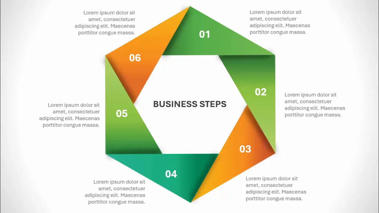 Six steps hexagon shape infographic slide with colorful segments
