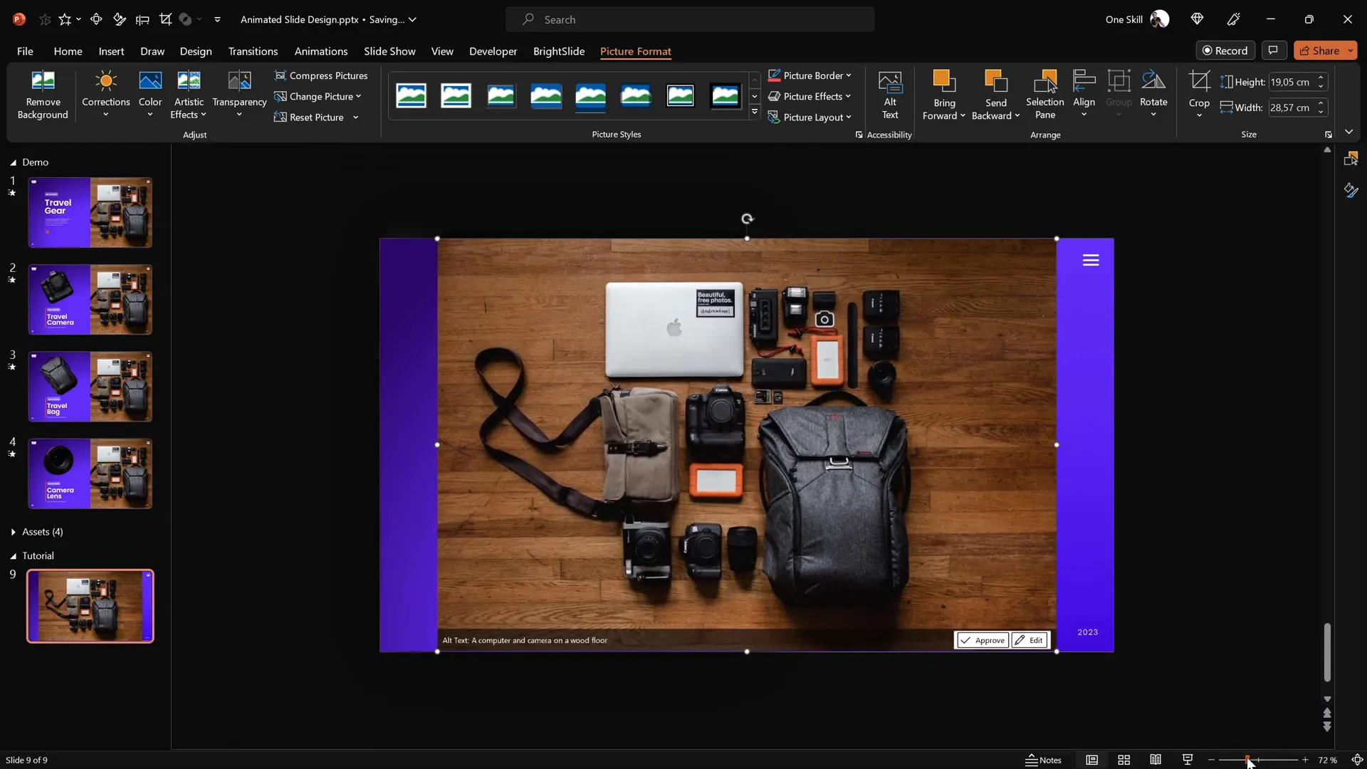Inserting a photo and cropping it to fit the slide