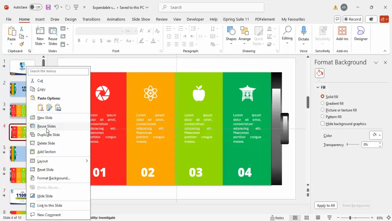 Grouping infographic segments and duplicating slide for animation