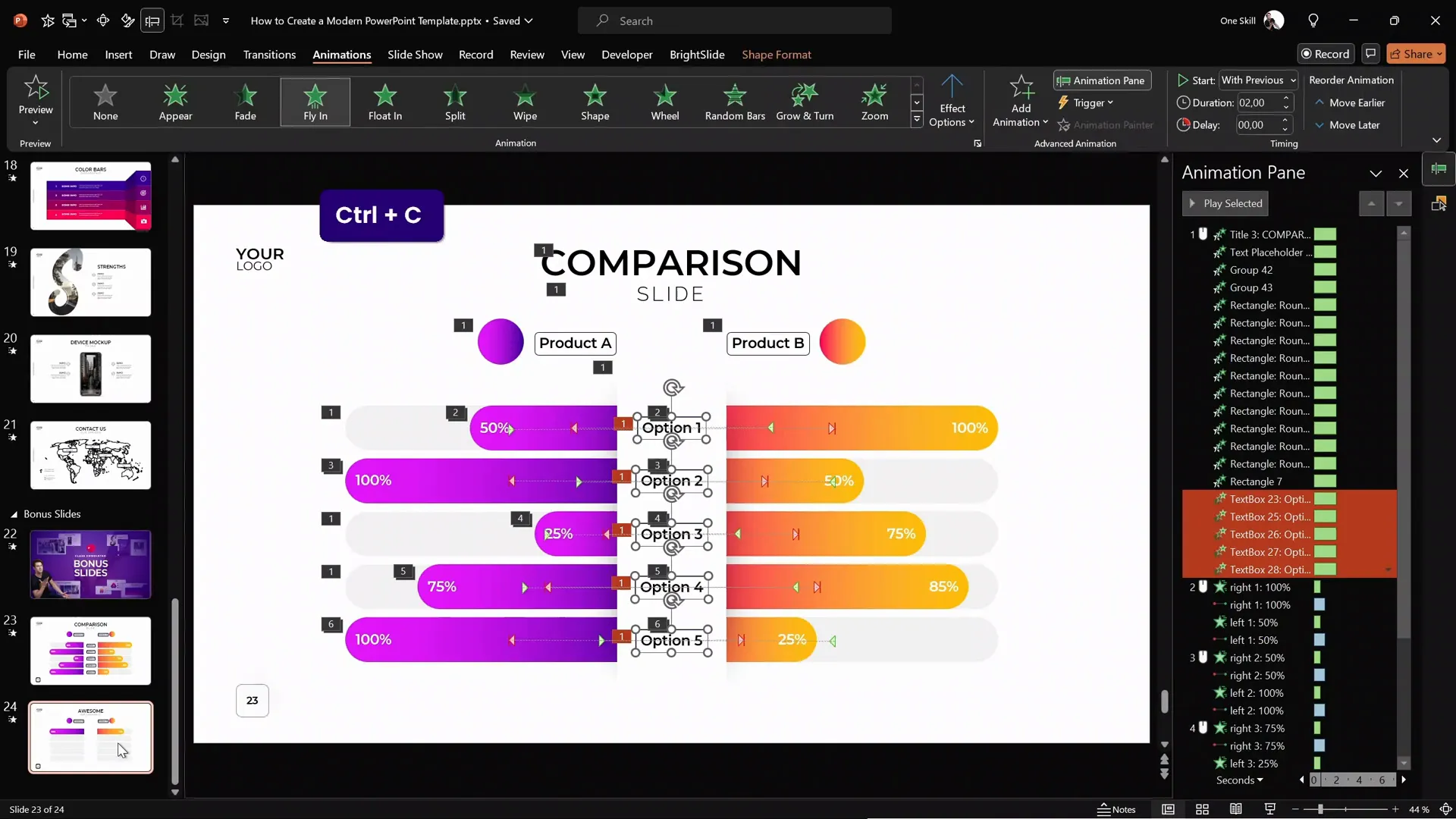Product labels copied and positioned on the infographic slide