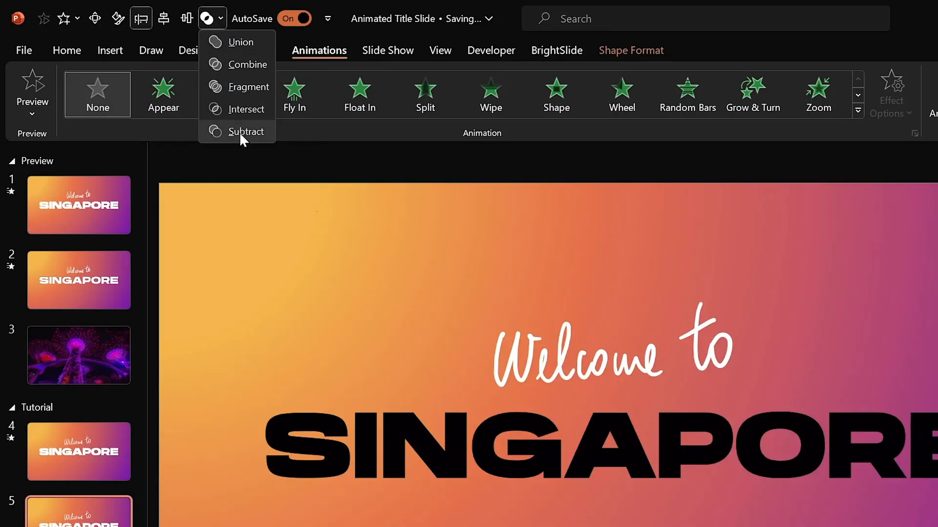 Cutout text effect created by subtracting text shape from rectangle
