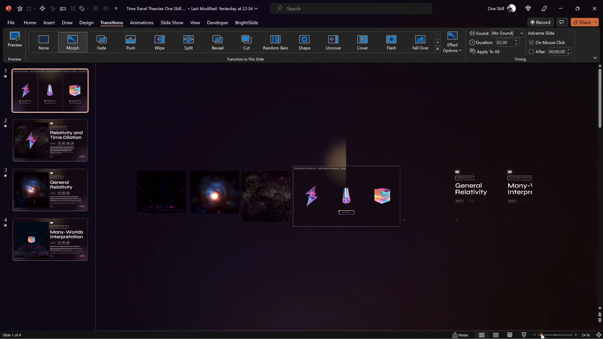 Zoomed out view of starting slide showing elements outside slide window