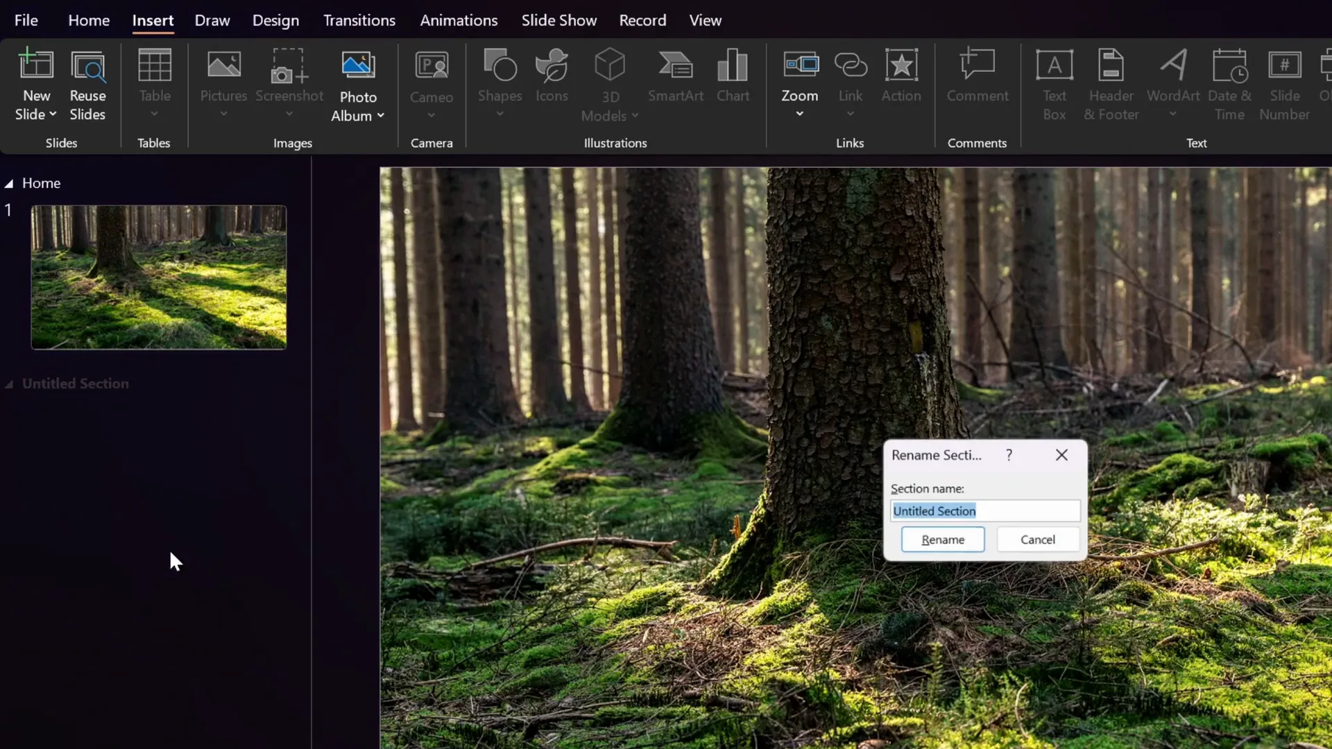Adding slide sections in PowerPoint