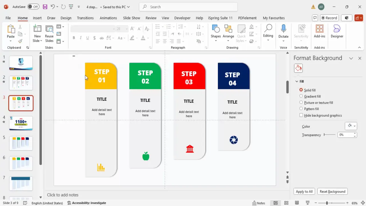 Duplicated step groups aligned for steps two, three, and four