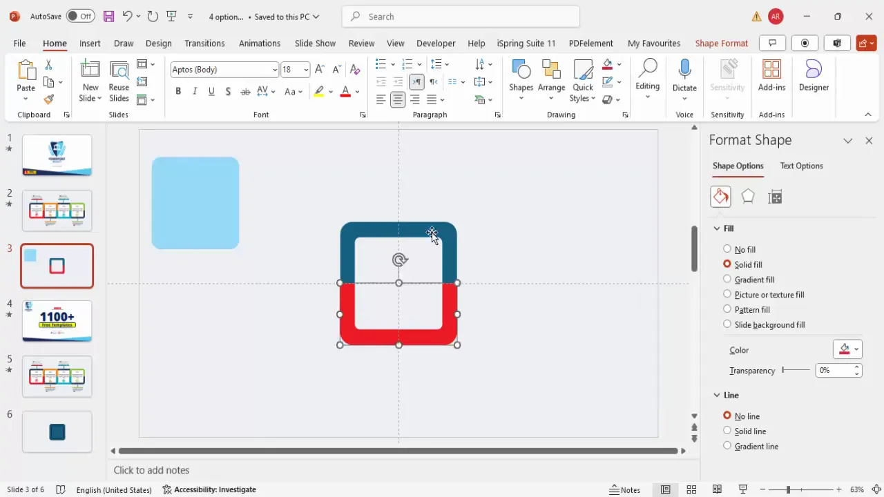 Using fragment tool to create distinct colored shapes in PowerPoint