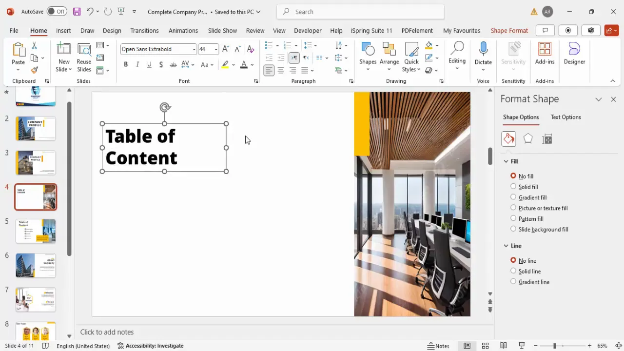 Table of contents title text added