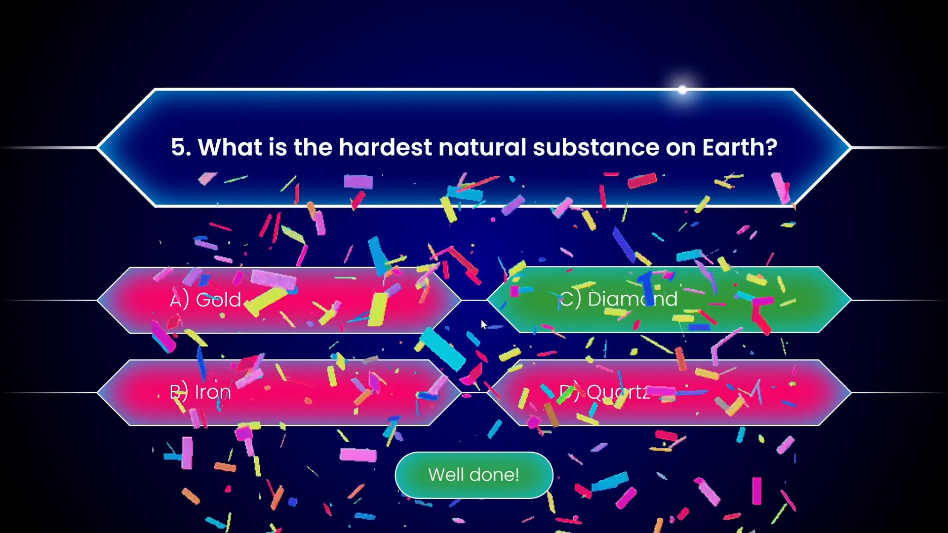 Confetti animation after the last question is answered correctly