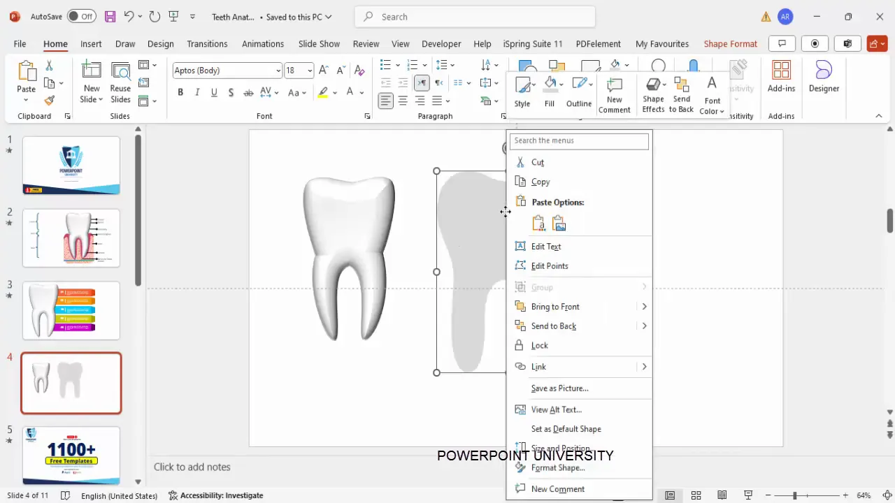 Using PowerPoint built-in tooth shape and applying 3D bevel effect