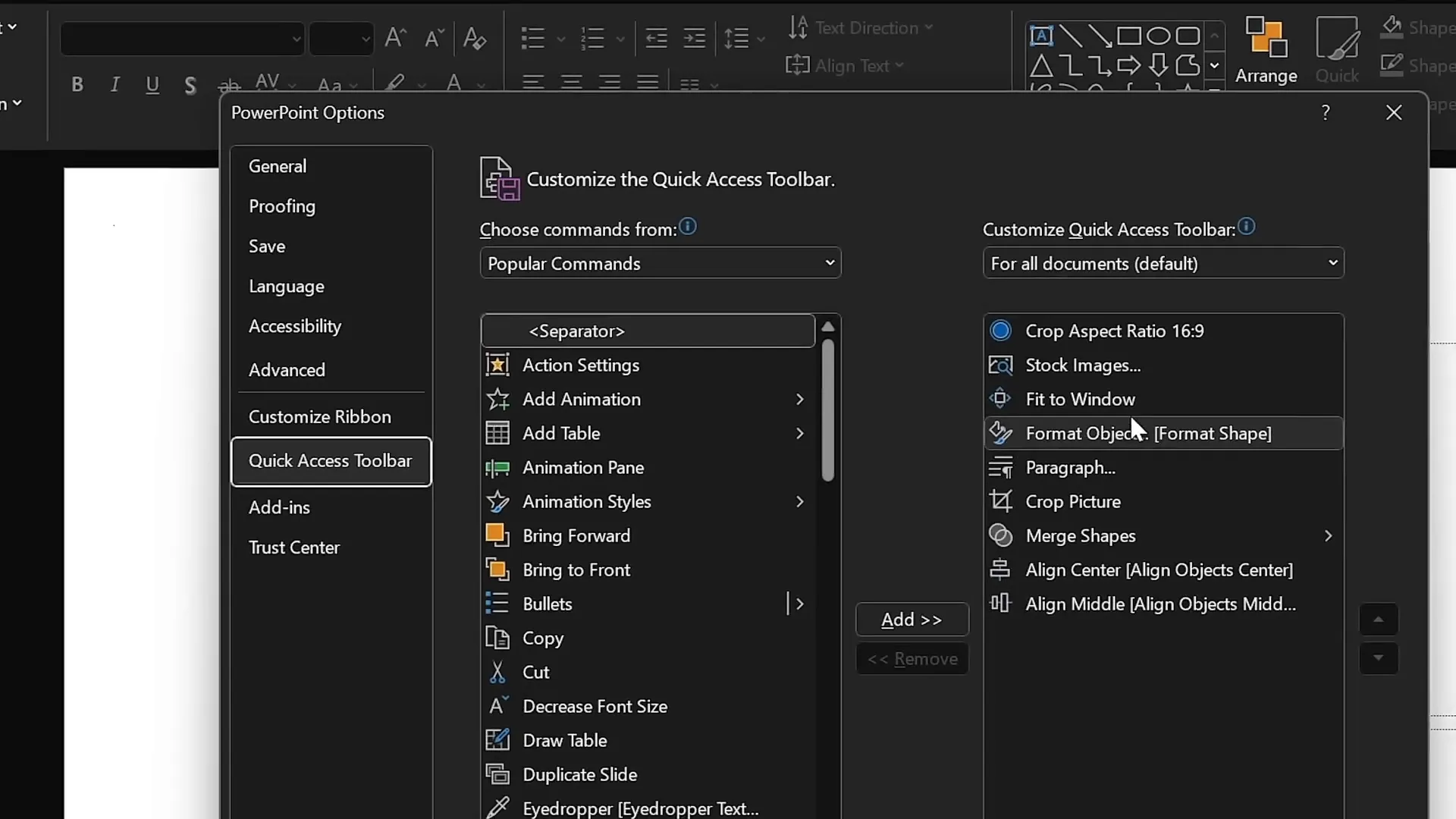 Customized Quick Access Toolbar with commands for faster workflow