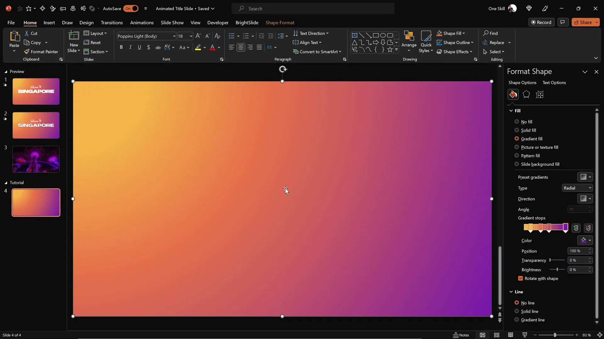 Gradient radial fill applied to full slide rectangle